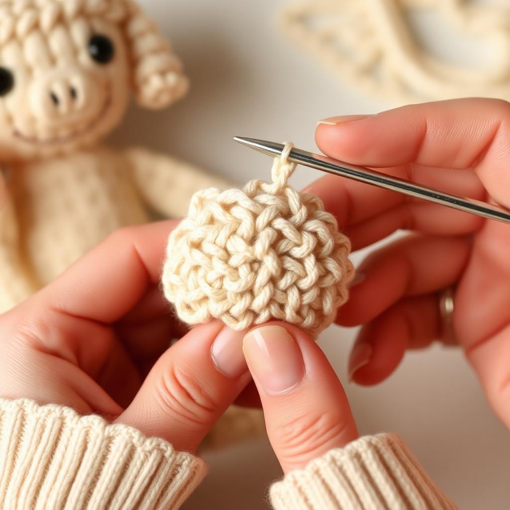Costura invisível entre partes de amigurumi com agulha de tapeçaria